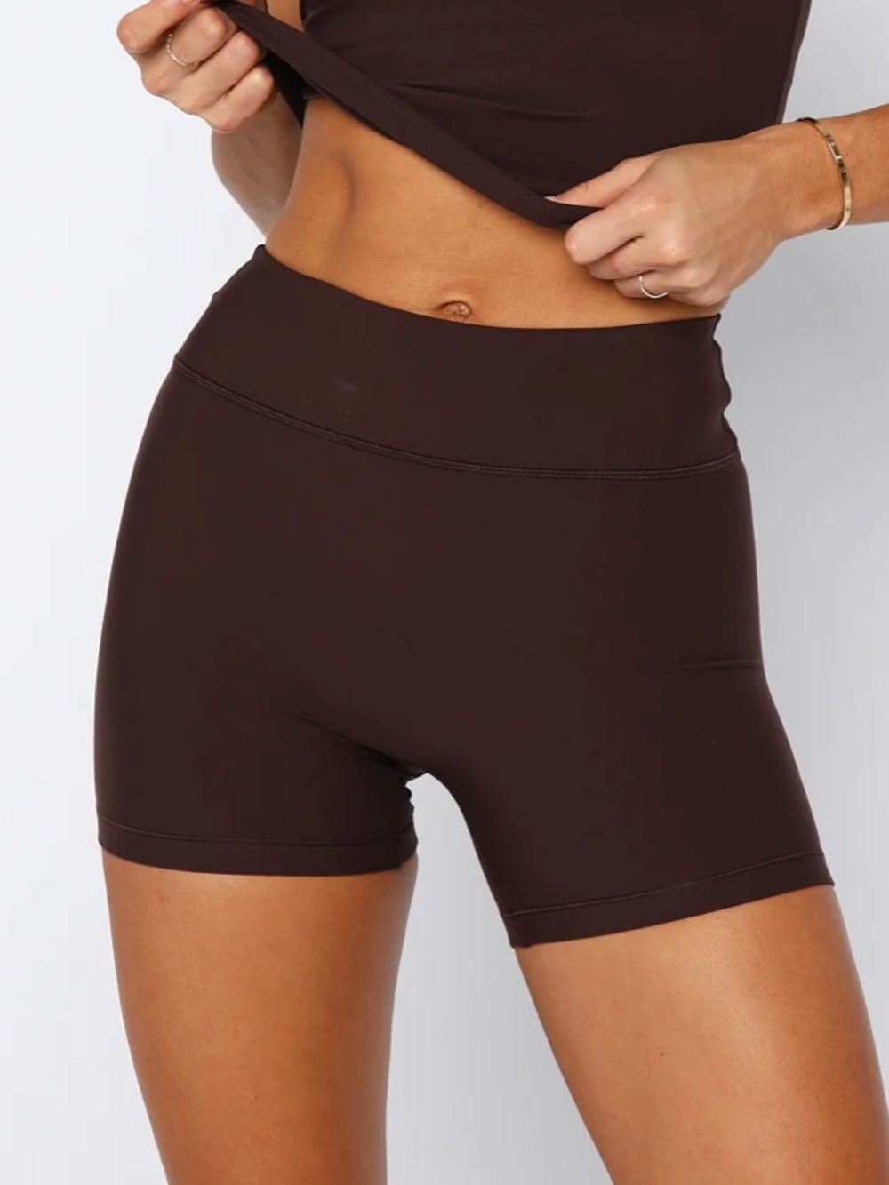 White Fox Keep Up High Waisted Shorts 4" Dark Chocolate